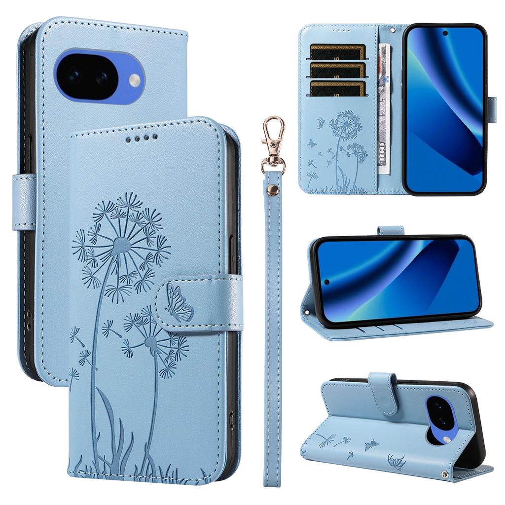 For Google Pixel 10a Leather Wallet Case with Strap Dandelion Imprint Phone Stand Cover