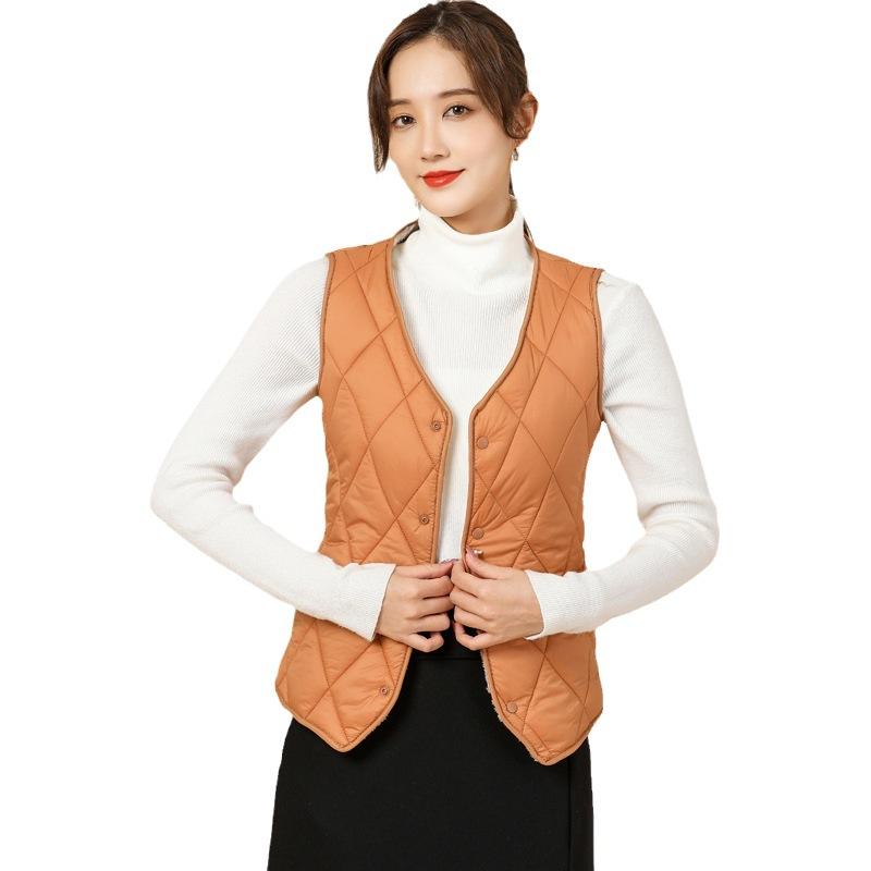 Women's Fabric Warm Vests Ultra Light Down Vest Women Two Ways Waistcoat Portable Warm Sleeveless Winter Liner
