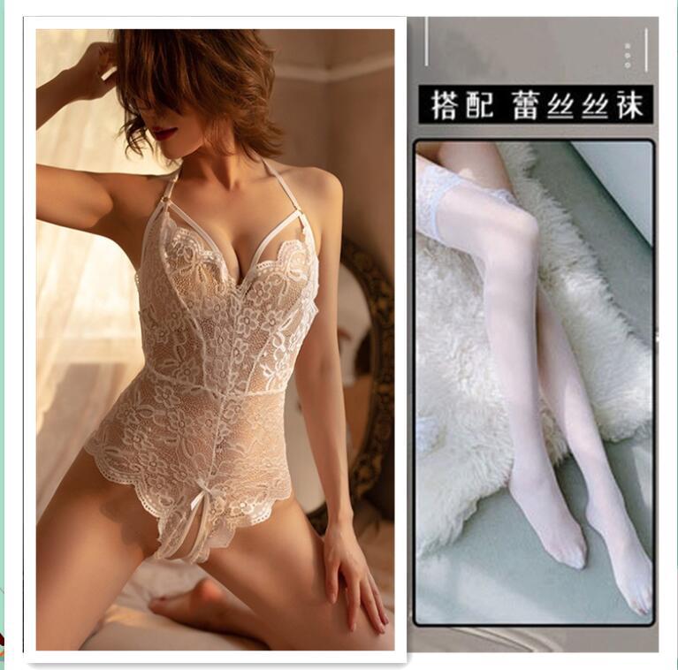 Lace perspective seduction lingerie sexy hot onesie open crotch free sex suit passion pajamas women