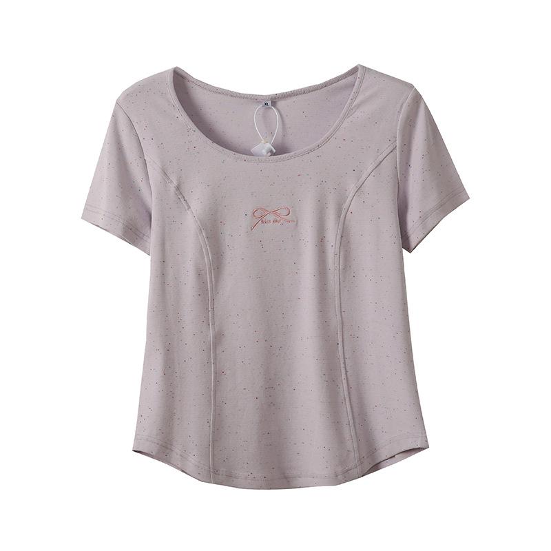 Age reduction color point small embroidery short-sleeved T-shirt summer new large size women's clothing pullover versatile top 252441