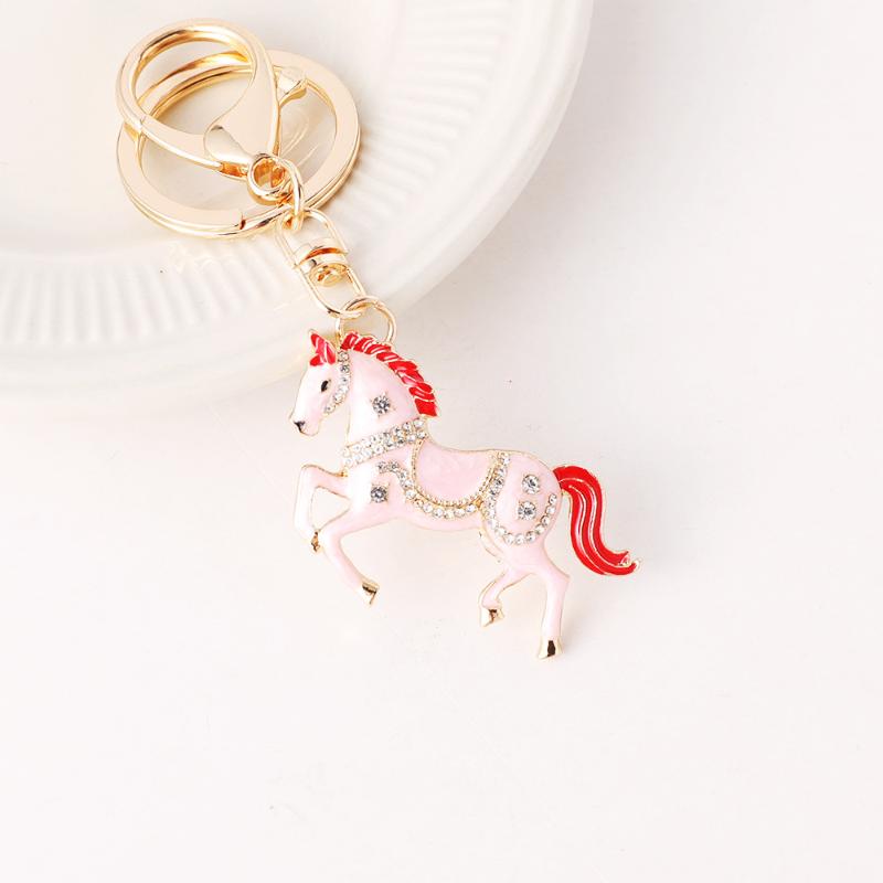 2026 New Horse Keychain Sparkling Crystal Metal Animal Pony Handbag Pendant Decoration Car Key Ring New Year Souvenir Gift