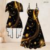 Women Plus Size Two Piece Dress Set Short Sleeve Open Cardigan Strappy V Neck Flared Printed Dress