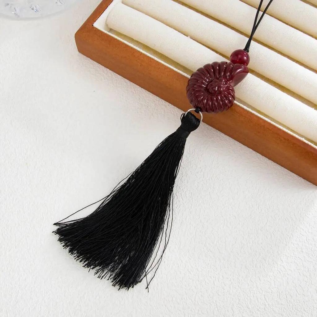 SHIXIN 2 Styles Retro Resin Conch Tassel Pendant Long Necklace Women 2026 Charm Adjustable Wax Thread Sweater Rope Chain Jewelry