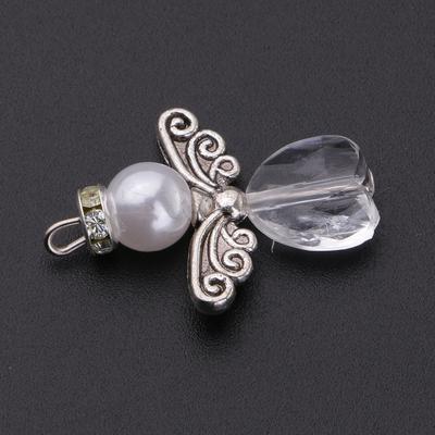 5 Stück tibetische Silber-Engelsflügel-Charms, Glas-Anhänger, Perlen zum Selbermachen