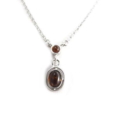 [N2802] - Cognac Amber 'Inspiration' Silver Necklace (rhodium-plated) - 22x10 Mm