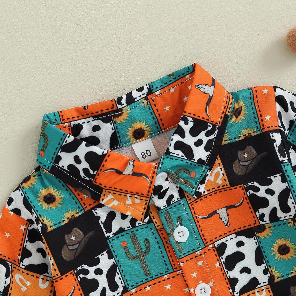 Maluch chłopcy na co dzień koszula z guzikami 6M 12M 18M 24M 3Y 4Y z długim rękawem z klapami wzór T-shirt z nadrukiem topy na wiosnę jesień