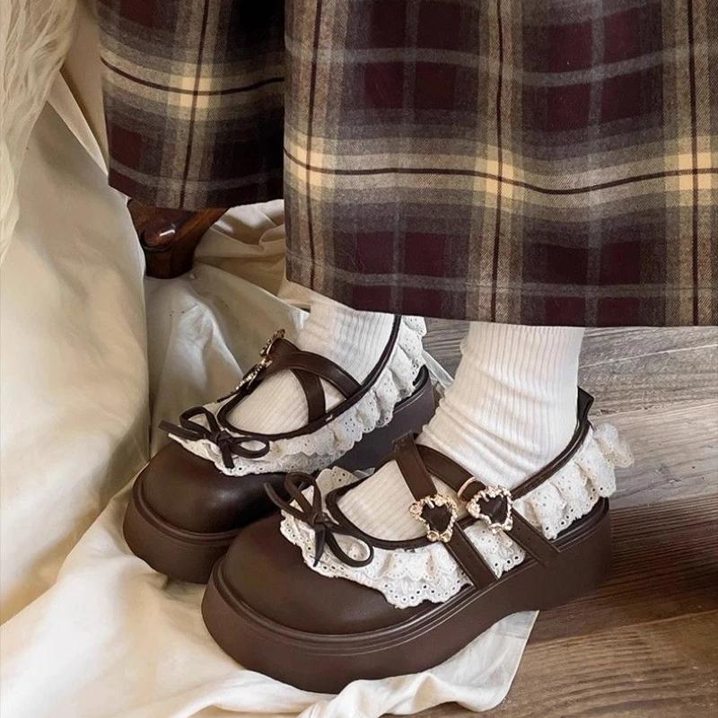 Fashion Gothic with Medium Heels Mary Jane Platform Woman PumpsLoafers Japanese Style Lolita Shoes for Women Round Toe Bow Slip on Offer