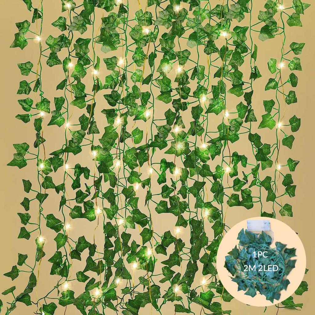 1 Pack Efeu Künstliche Ranken Künstlicher Efeu mit 20 LED Lichterkette Blattwand Falsche Blätter Für Zimmer Garten Büro Hochzeit Wanddekoration