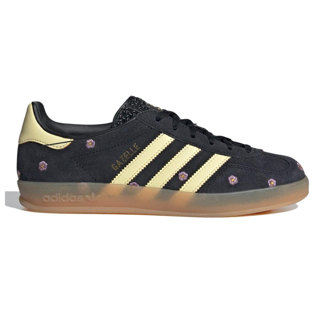 Adidas Gazelle Indoor Black Floral Embroidery Women Sneakers Core-Black Almost-Yellow Silver-Dawn IF4490