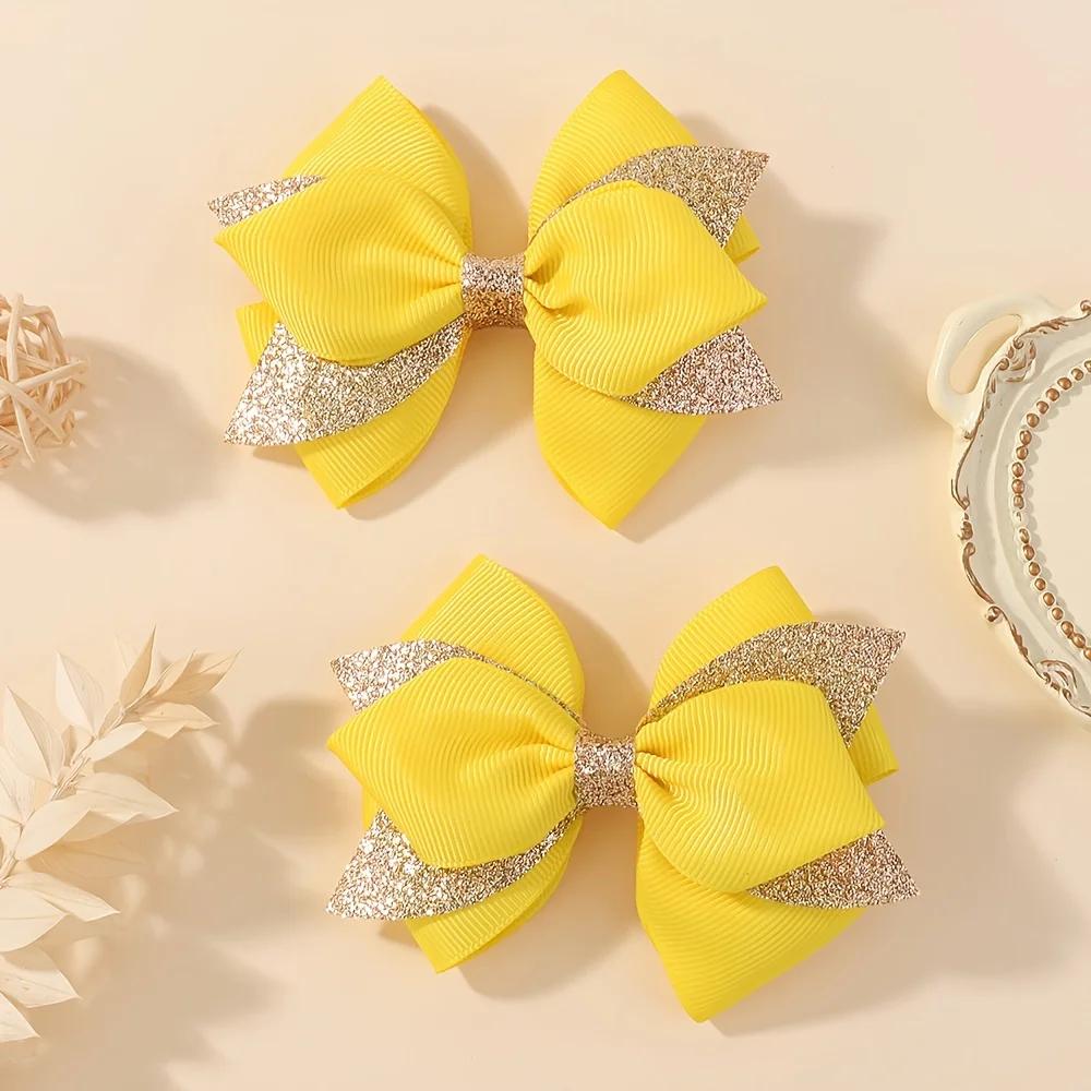 

2Pcs Double Layer Glitter Bow Hair Clips for Girls Cute Grosgrain Ribbon Hair Accessories Children s Hairpins Bowknot Headwear