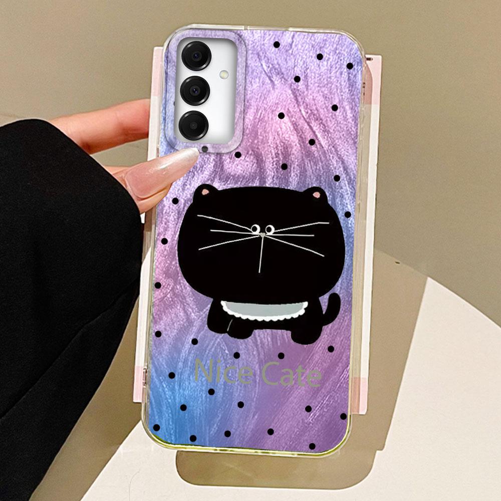 Etui na telefon z okrągłymi kropkami i czarnym kotem z dużą głową dla Samsunga Galaxy A55 A56 A36 A26 A16 A53 A06 A14 A24 A34 A54 A15 A25 A35