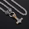 Viking Wolf and Valkhnut Men's Necklace - 201 Stainless Steel and Titanium Alloy, Norse Mythology Jewelry, Wolf Head Design