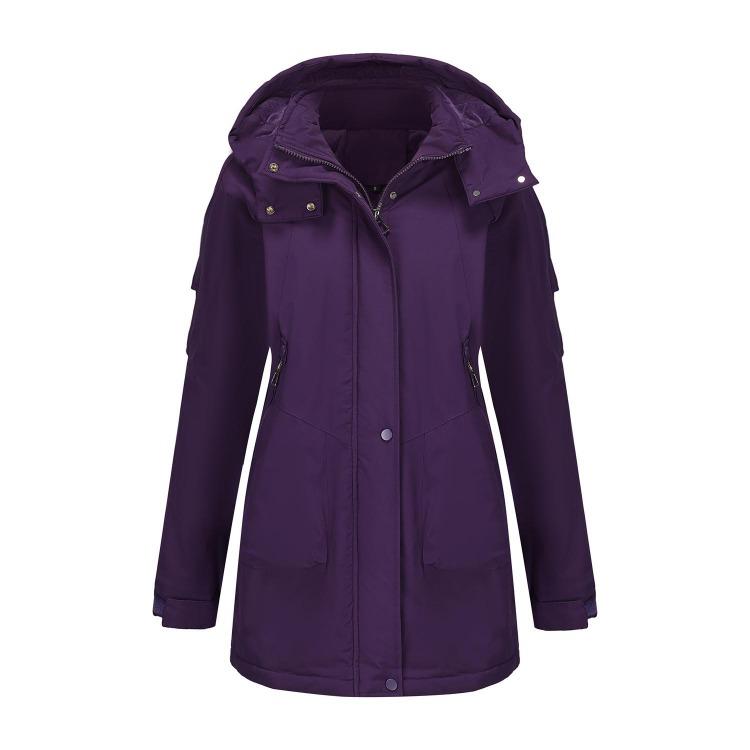 Windproof Fleece Lined Parka Jackets for Women Detachable Hooded Windcheaters Outdoor Hiking Mountaineering Warm Zipper Coats