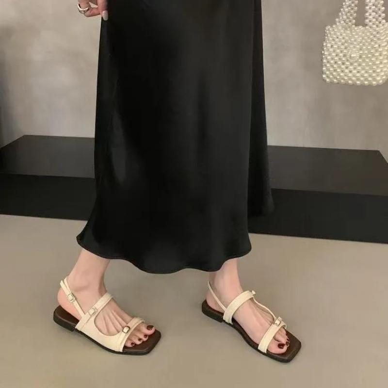 

Women Fashion Sandals New Open-toe Square Head Metal Buckle Strap Soft Bottom Shoes Breathable Commuter Trend Match Shoes 35-40 40 хакі
