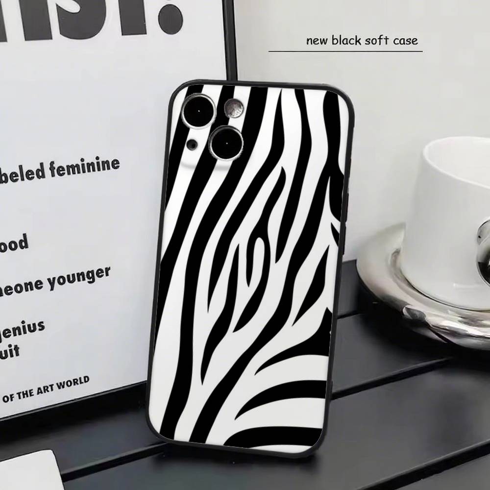Milk Cow Zebra Strip For iPhone 13,17,11,12,16,14,15,Plus,Pro Max Soft Silicone Black Phone Case