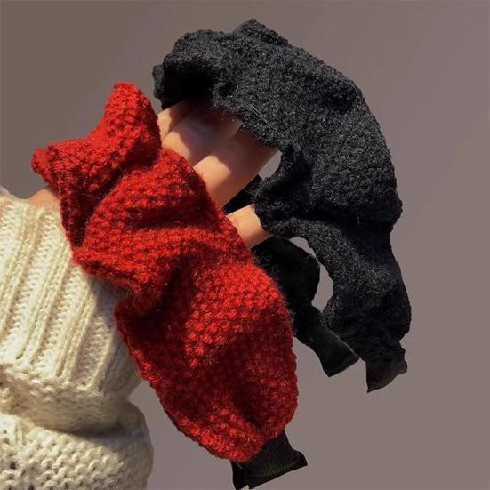 Hair Hoop Non-Pressing Design Soft Knit Headband Wide Pleated High Hair Accessory Crown Autumn Winter