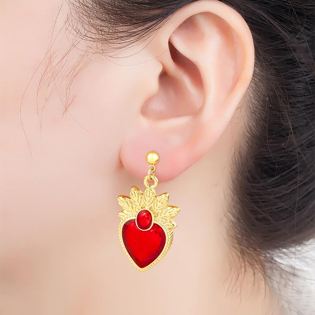 Nidin Hot Sale Sacred Heart Charm Drop Earrings For Women Female Vintage Engagement Wedding Party Ear Jewelry Delicate Gifts