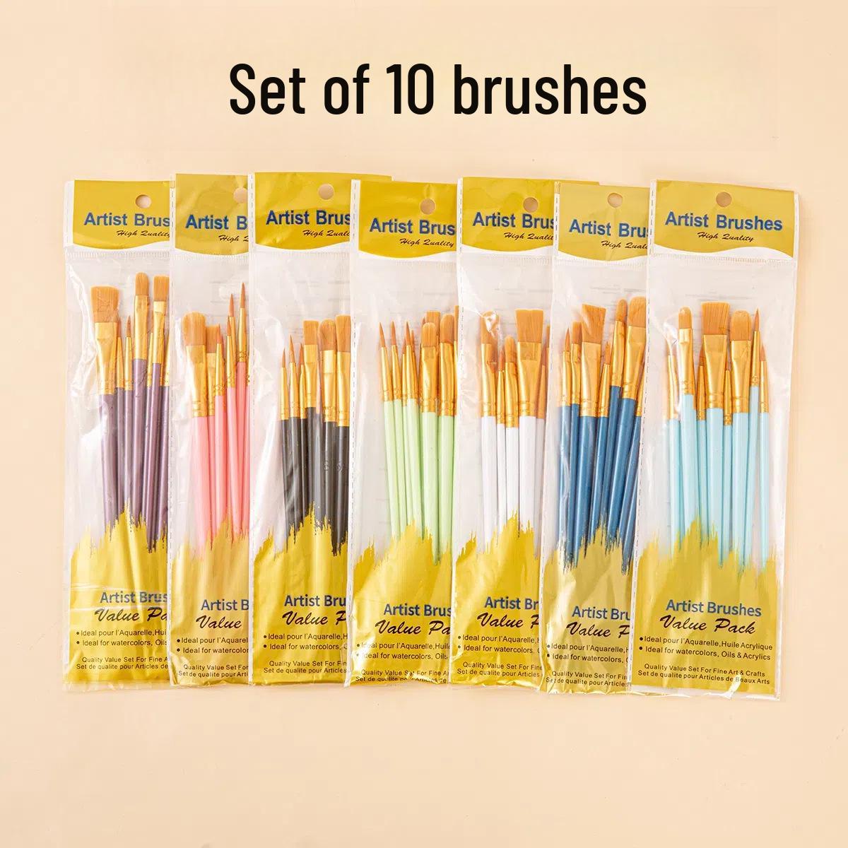 

10-Piece Pearlescent Nylon Hair Brush Set for Watercolor, Gouache, and Oil Painting 10 Brush Set (One Set)