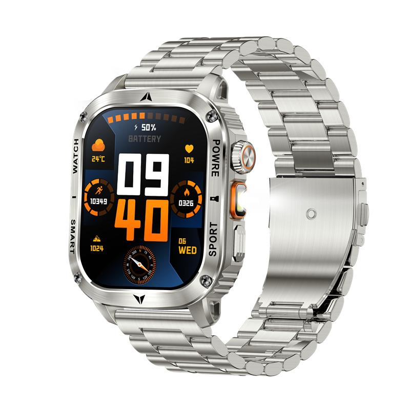 AK80 Smart Watch 2.01inch Large Screen LED Flashlight BT Calling Men Outdoor Sports Fitness Tracker Health Monitoring Smartwatch