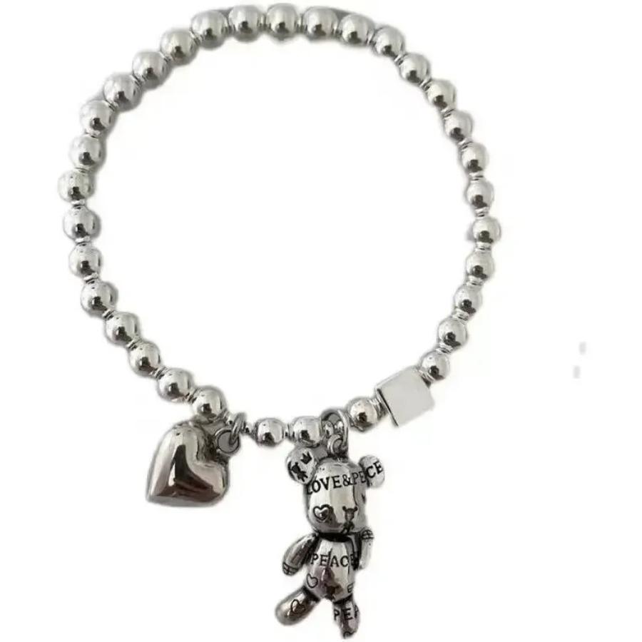 Stainless Steel Bracelets for Women String of Beads Accessories Trend Vintage Simple Cute Bear Pendant Party Jewelry