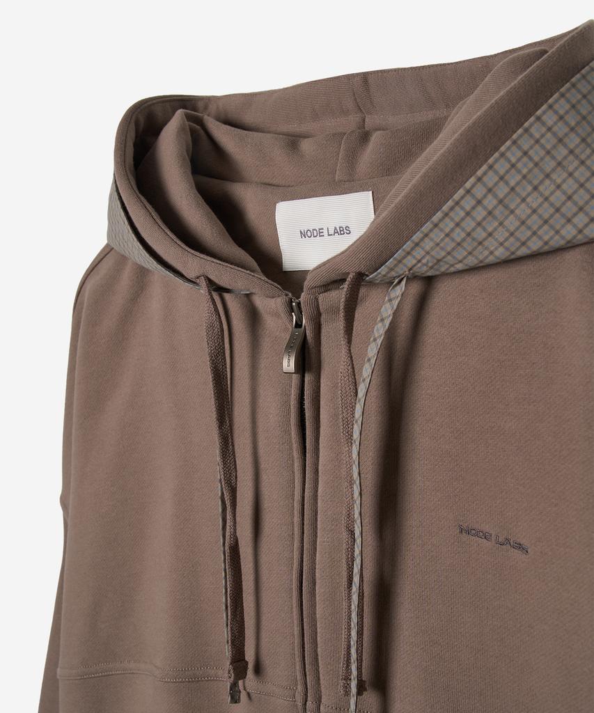 Node Labs Dev:10 Check Double Hoodie Zip-Up_Pale Brown