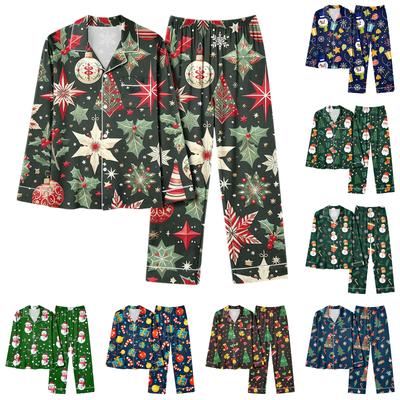 Women's Casual Fashion Christmas Print Long-Sleeve Top And Pants Homewear Set