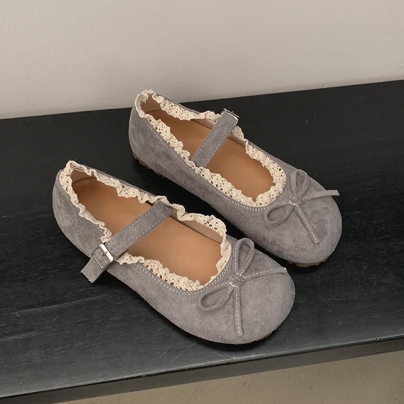 Fashion Lace Ballet Style Round Head Shallow Mouth Flat Sole Shoes Women's Summer Skirt Mary Jane Shoes