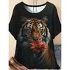 3D Printed Women's Round Neck Tiger Pattern T-shirt Multifunctional Summer Fresh Women's Version T-shirt Breathable Machine Wash Outdoor Top