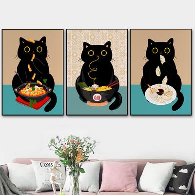 Japanese Ramen Dumpling Sushi Cat Canvas Painting Animal Poster and Print Noodles Food Wall Pictures for Kitchen Room Home Decor