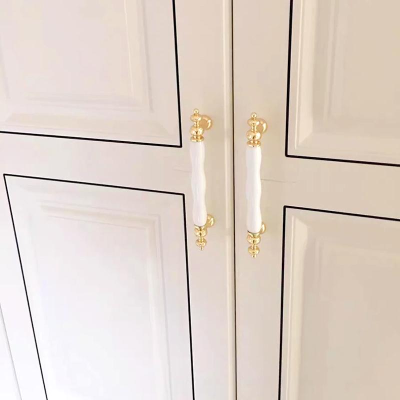 1 st Möbelhandtag Minimalistiska Lådhandtag Guld Elfenbensvit Keramik Garderobsdörrhandtag Zinklegering Skåpknopp