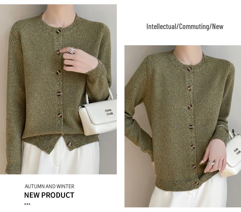 Spring 2025 Retro Velvet Round Neck Knit Cardigan - Space-Dyed Loose Fit for Women