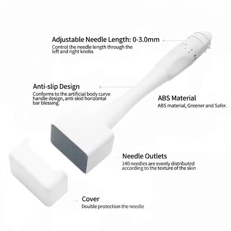 140A 0.25Mm Derma Stamp Microneedling Face Roller Massager Adjustable Titanium Needle Length Skincare Beard Growth Scalp Hair
