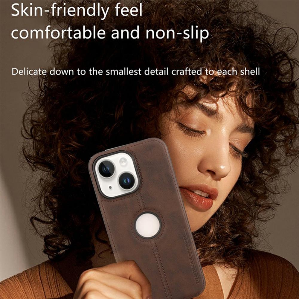 For iPhone 14 Case Central Axis with Logo Cutout PU Leather+PC Phone Back Cover