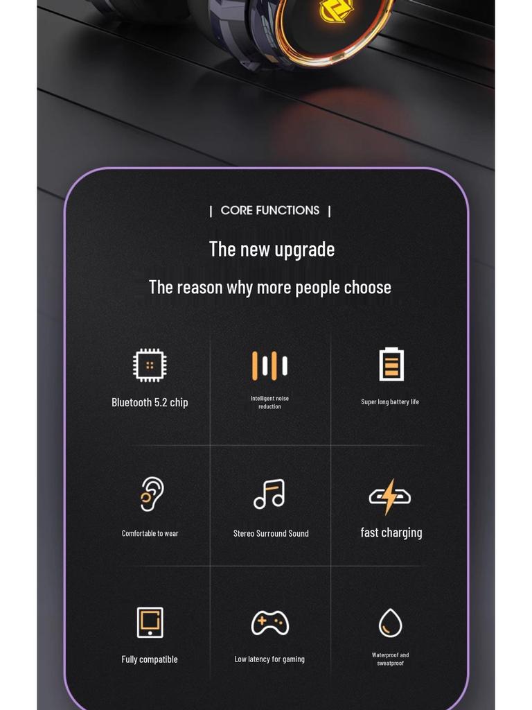 Noise-Cancelling Over-Ear Wireless Bluetooth Headphones with Card Slot and Long Battery Life for Gaming and Universal Compatibility