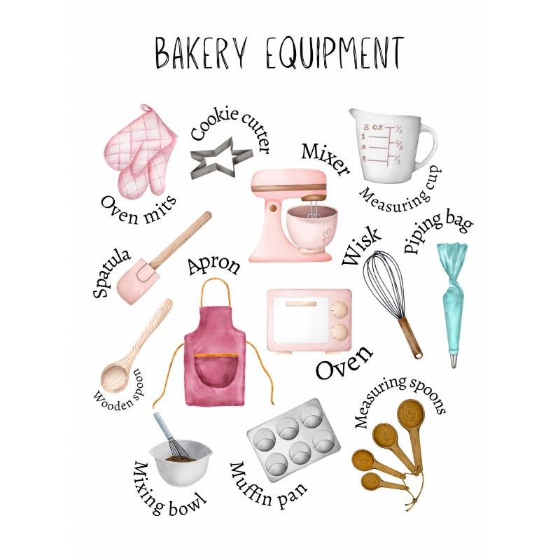 Kids Bake Shop Baking Equipment and Baking Ingredients Art Poster Canvas Painting Wall Print Picture for Living Room Home Decor