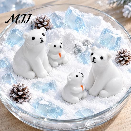 DIY Craft Accessories 4Pcs Mini Polar Bear Figurines, Miniature Mother and Baby Ornaments, Decorative Wildlife Miniatures Cute Animal Statues,