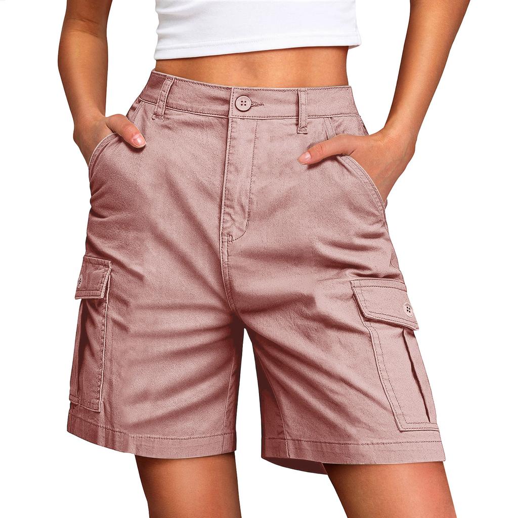Hiking Shorts For Women Lightweight Elastic Waist Knee Length Cargo Shorts Golf Casual Summer Bermuda Shorts