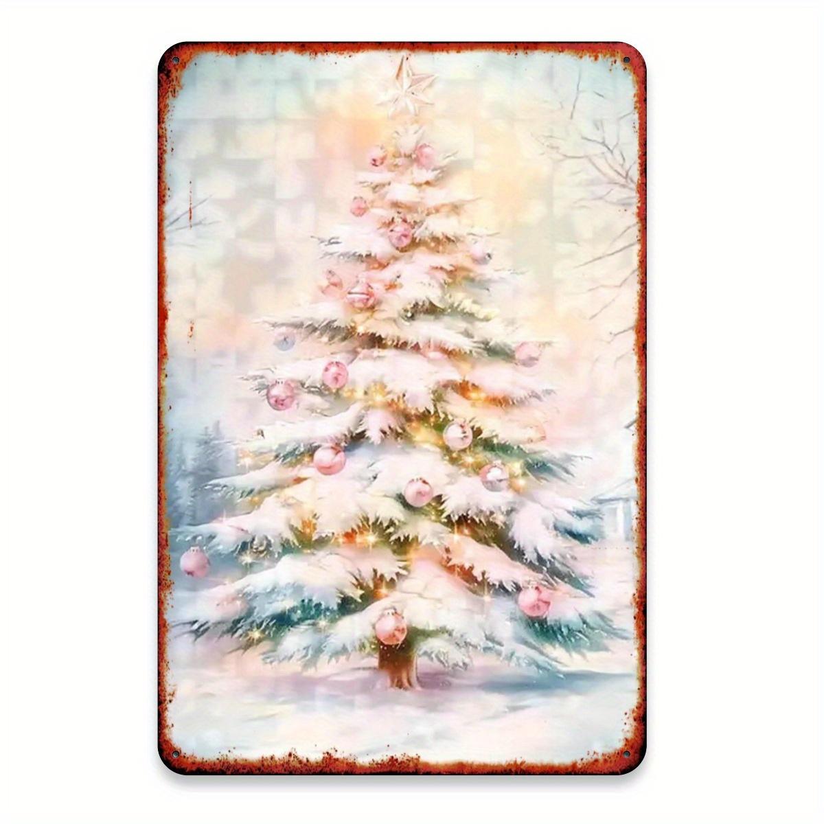 

**Festive Christmas Tree Metal Sign - Round Tin Wall Art with Foil Embossing for Bar Cafe Club, Iron Material Holiday Decor** 20x30cm（7.8x11.8inch）