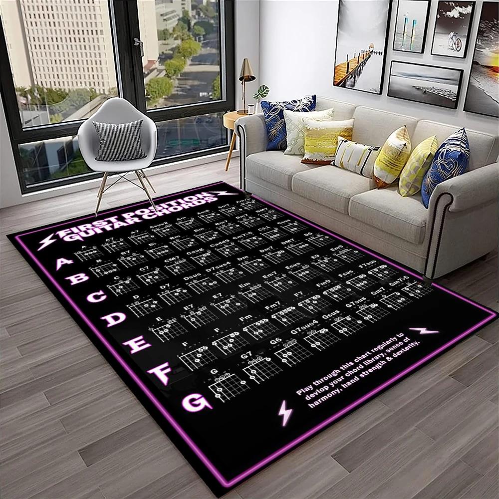 Music Guitar Chord Theory Chart Piano Carpet Rug Non-slip Mat for Home Living Room Bedroom Sofa Decor Kids Area Rug