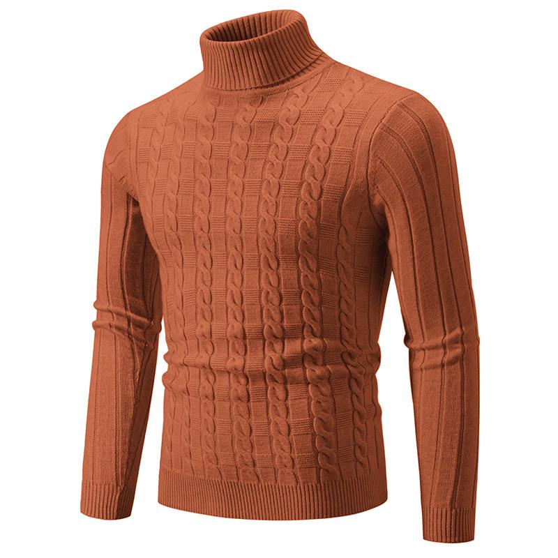 Men s Plus Size Slim Fit High Neck Cable Knit Sweater - Casual Fashion Pullover. L
