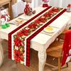 Christmas Poinsettia Flowers Linen Table Runner Holiday Party Decor Winter Xmas Kitchen Dining Table Runner Christmas Decoration