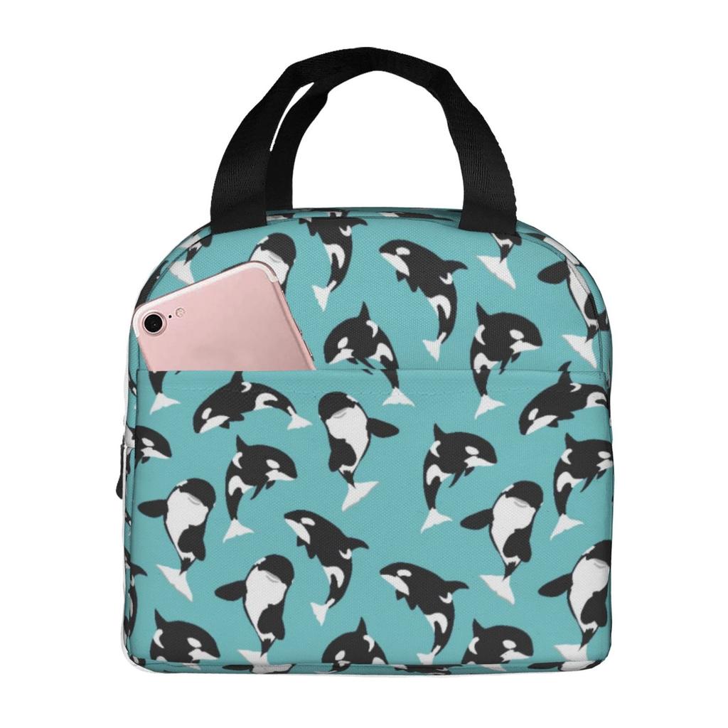 Marine Killer Whale Pattern Print Portable Lunch Boxes Waterproof Thermal Cooler Food Insulated Lunch Bag Kids School Children