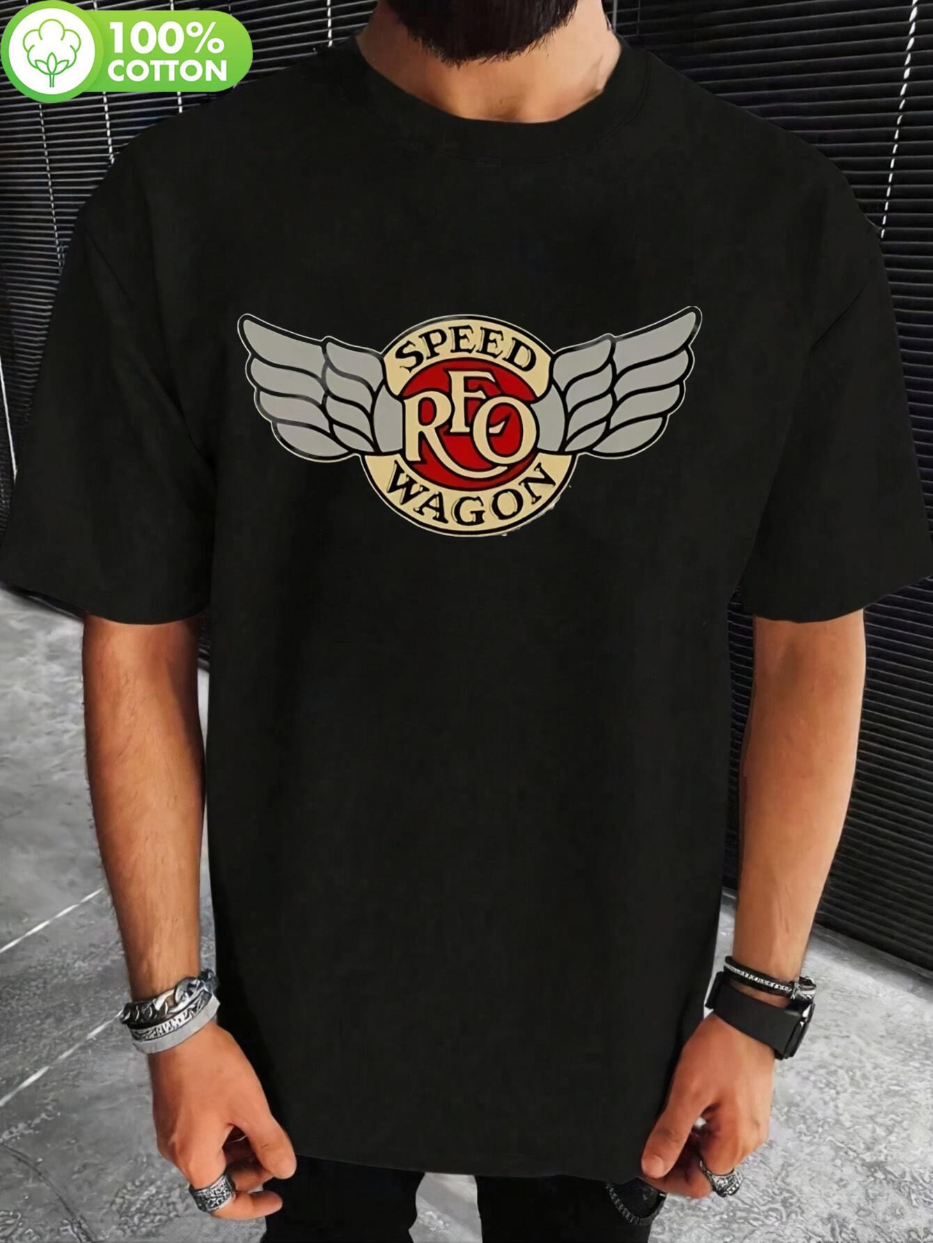 

REO Speedwagon Band Logo Black Cotton T-shirt - Casual Short Sleeve Tee with Wings & Logo Design XXXXL