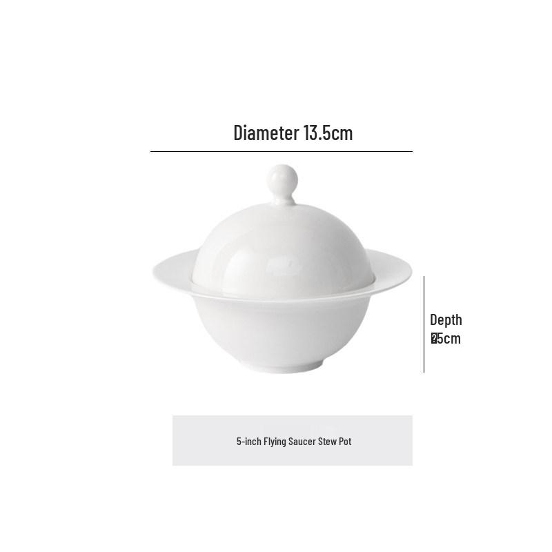 White Magnesia Porcelain Soup Pot with Lid – Ideal for Steaming Eggs and Stewing Bird's Nest In Restaurants and Hotels.