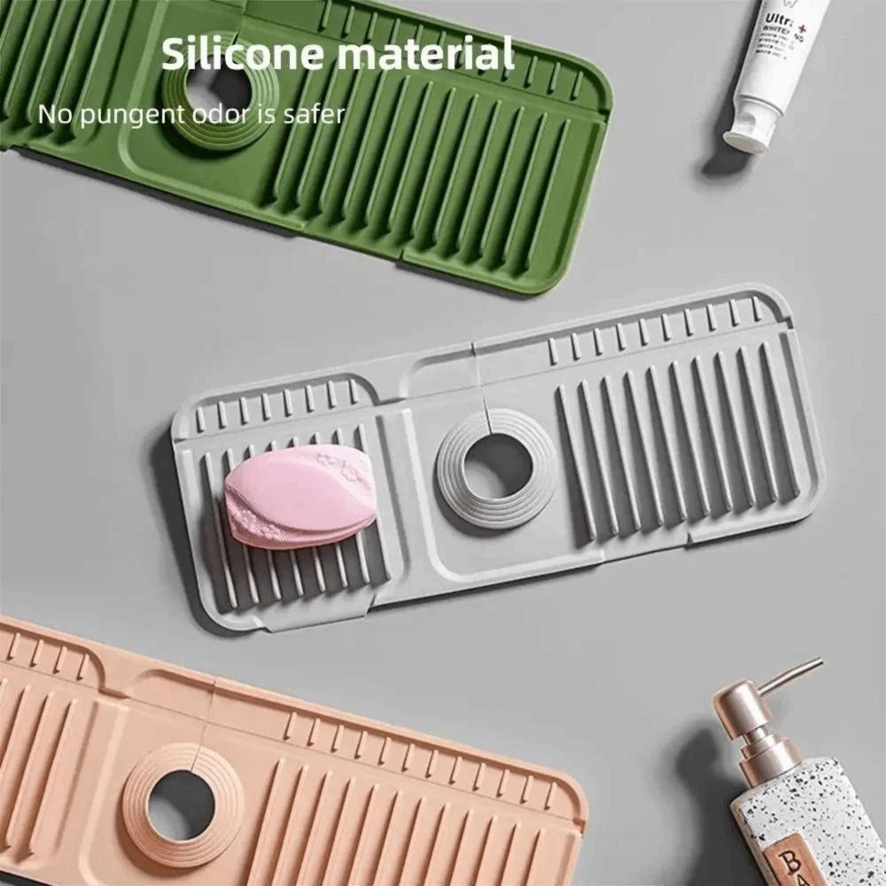 Non Slip Silicone Sink Drying Mat Slope Water Drip Catcher Reusable Countertop Protector  Counter