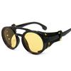 Retro Punk Round Frame Sunglasses with Leather Case for Men and Women - European and American Style Driving Shades
