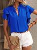 Double Layered Ruffled Blouse Female Fashion V-Neck Short Sleeved Summer Office Lady Party T-Shirt