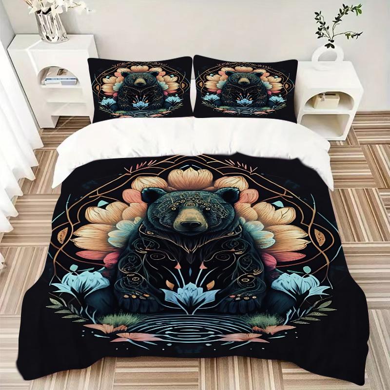 3pcs Bear Mandala Art Duvet Cover Set, Soft Comfortable Duvet Cover,Guest Room (1*Duvet Cover + 2*Pillowcase, Without Core) Yy251104144