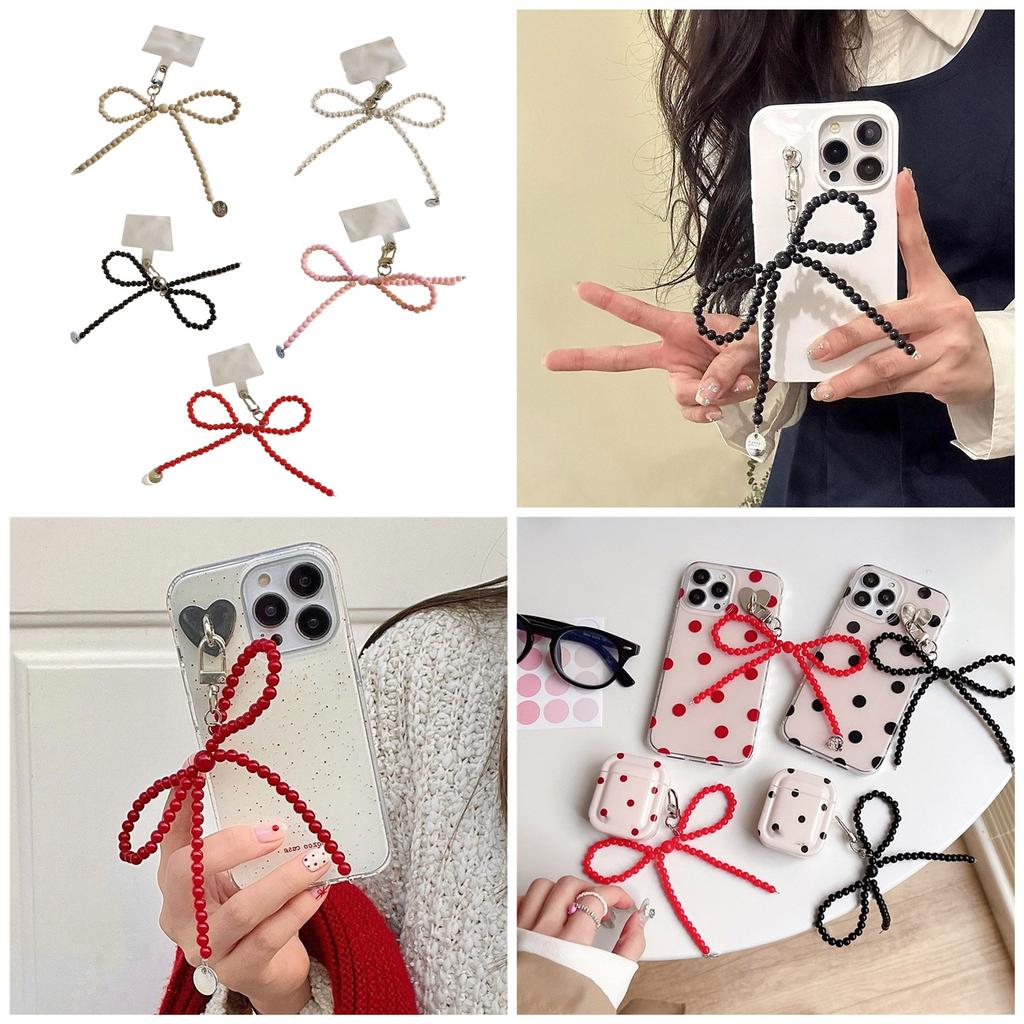 Chic Bowknot Keychain Attachment Phone Charm Decorative Accessory Beads Phone Pendant for Daily and Social Gatherings