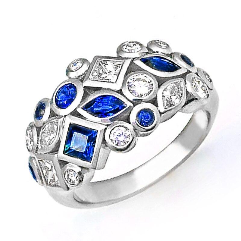 Luxury Vintage Rings for Women with Deep Blue/White Cubic Zirconia  Novel Design Lady's Finger-rings Retro Party Jewelry